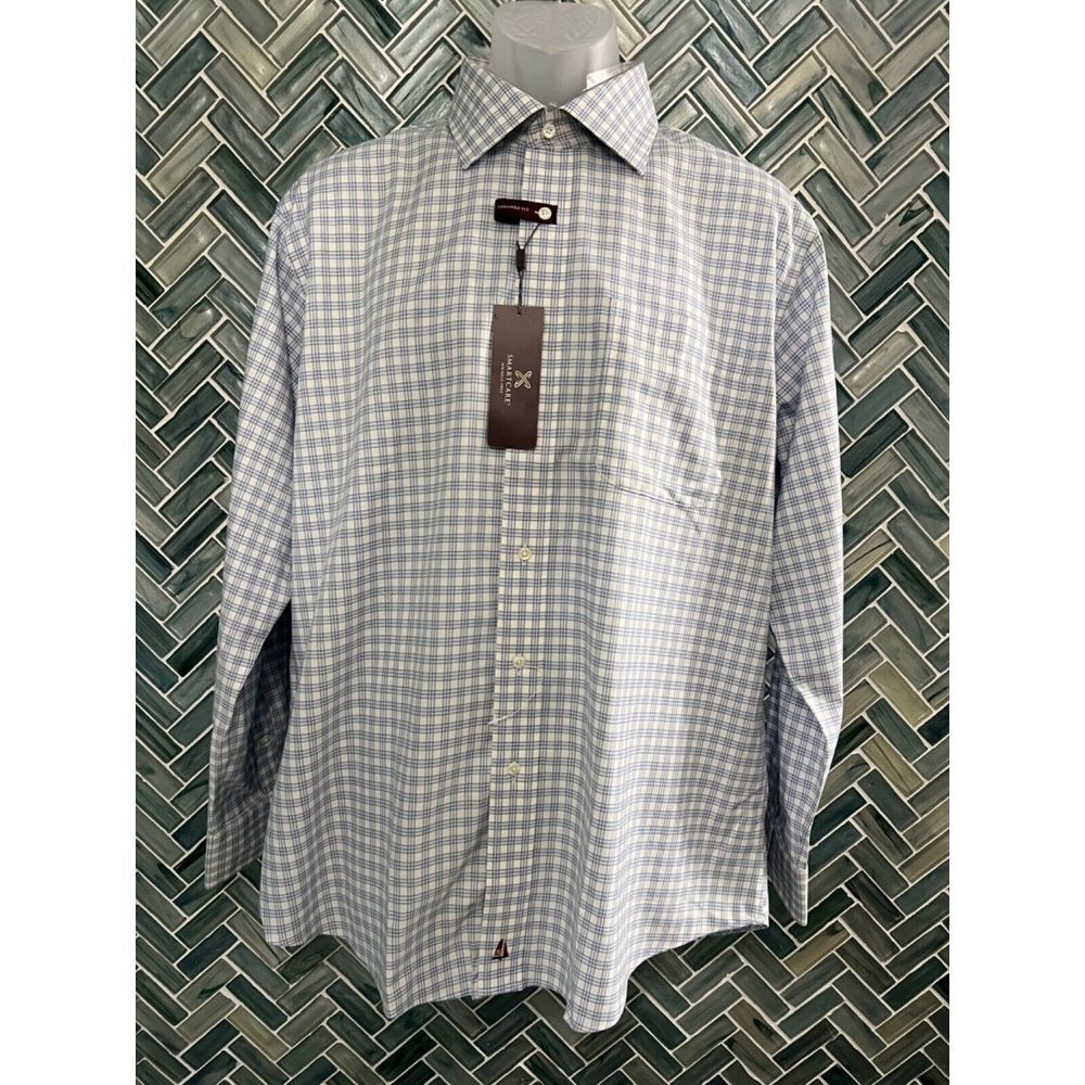 NEW NORDSTROM LONG SLEEVE BLUE WHITE PLAID BUTTON UP SHIRT 100% COTTON 16.5 - 33